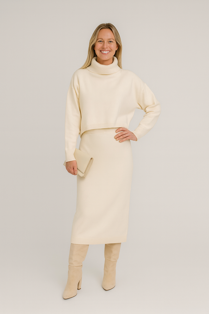 Winslet | Soft Turtleneck Knitted Winter Sweater and Skirt Set