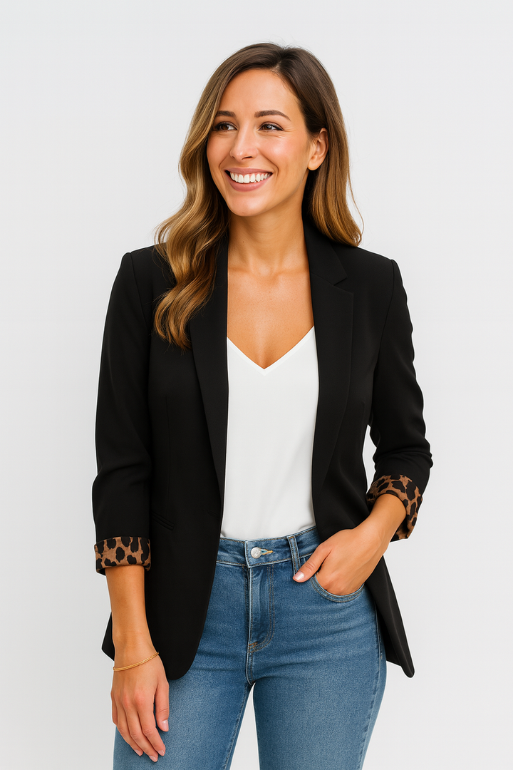 Xavia | Elegant Tailored Blazer with Leopard Print Lining