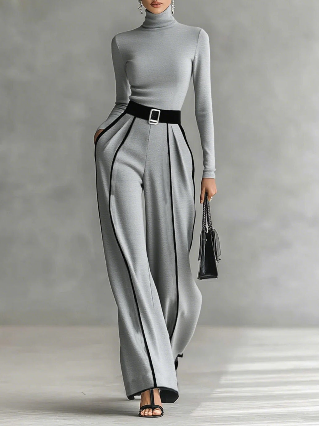 Marcelline | Modern High-Collar Set with Flowing Pants