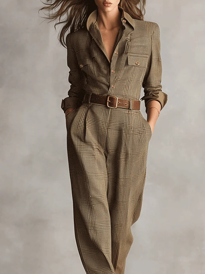Galene | Elegant Structured Plaid Tweed-Style Jumpsuit