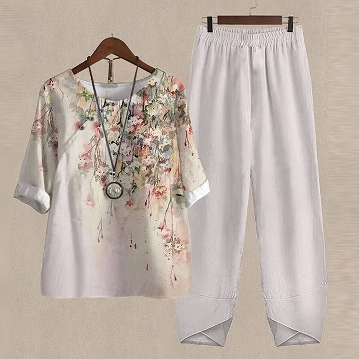 Ione | Trendy Two-Piece Printed Top and Loose Pants