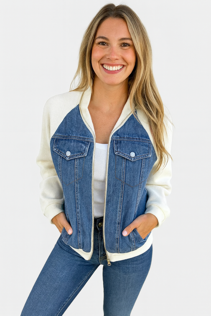 Zoeylynn | Casual Denim Patchwork Zip-Up Jacket