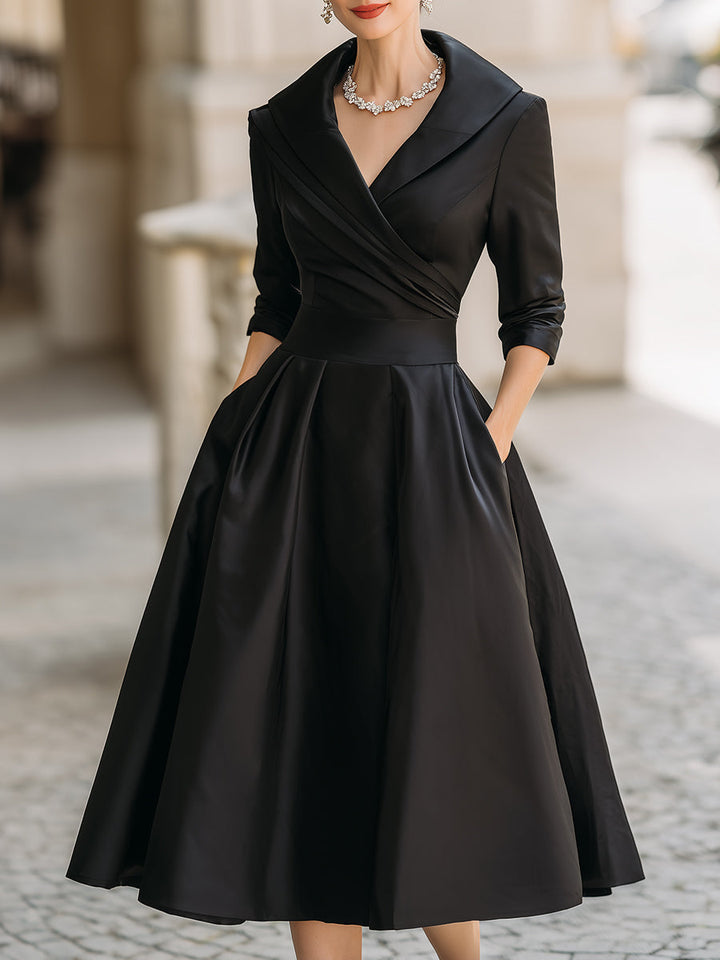 Lea | Elegant Draped Midi Dress with A-Line Silhouette