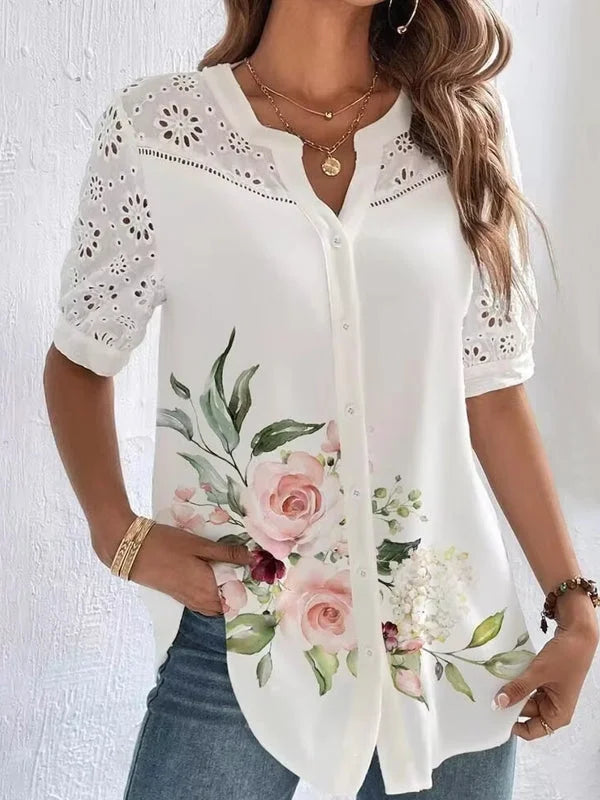 Mecca | Embroidered Short Sleeve Blouse