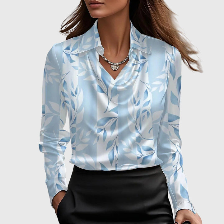 Sylvie | Chic Glossy Pleated-Neck Blouse