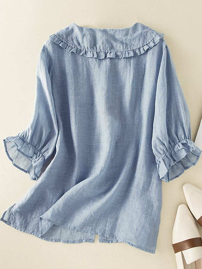 Maren | Lightweight Button-Up Top with Ruffle Neckline