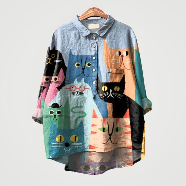 Zara | Oversized Blouse with Colorful Cats