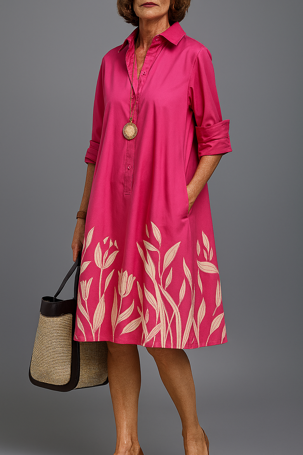 Liane | Elegant Pocket Dress with Floral Hemline