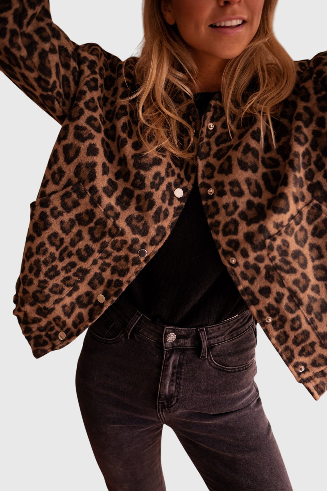 Cyra | Leopard Print Casual Jacket with Pockets