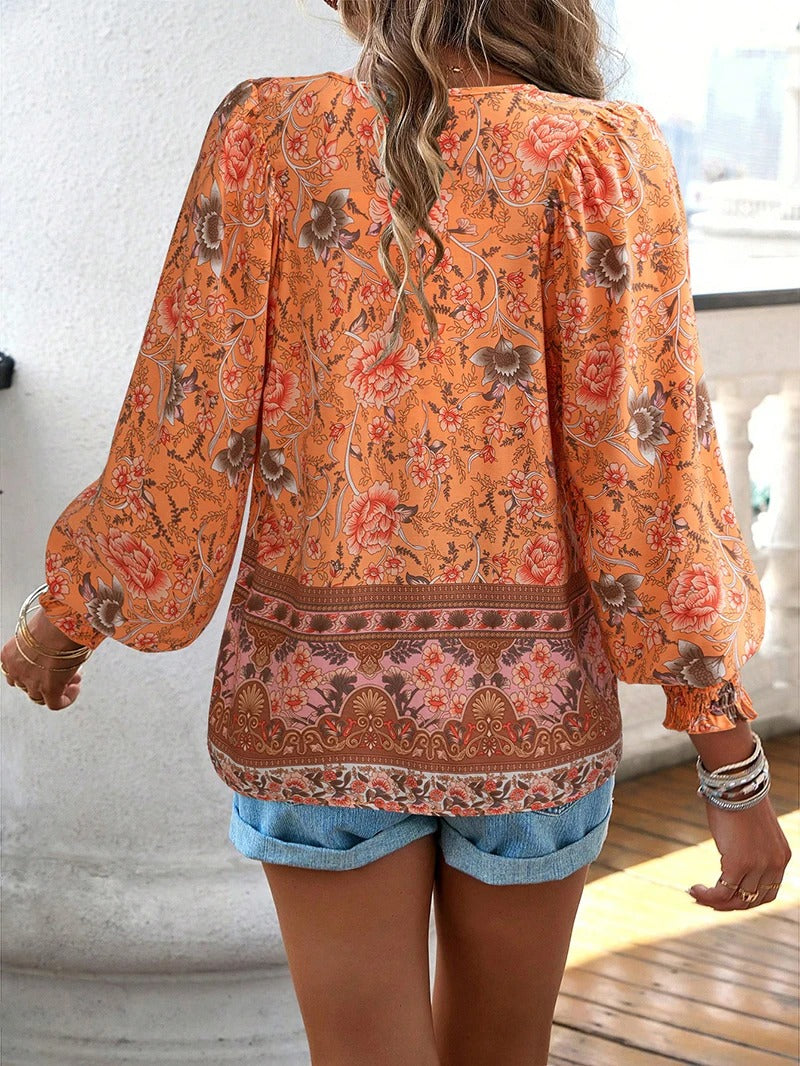Stella | Boho Floral Ruffle Blouse