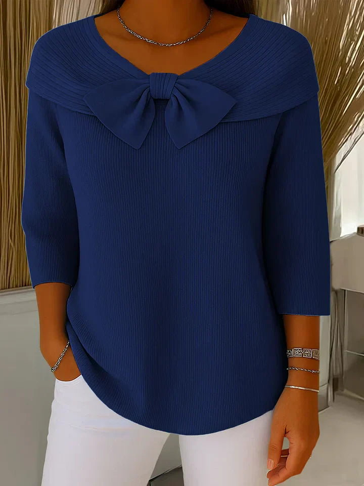 Serenna | Classic Round Neck Knit Sweater with Bow Detail