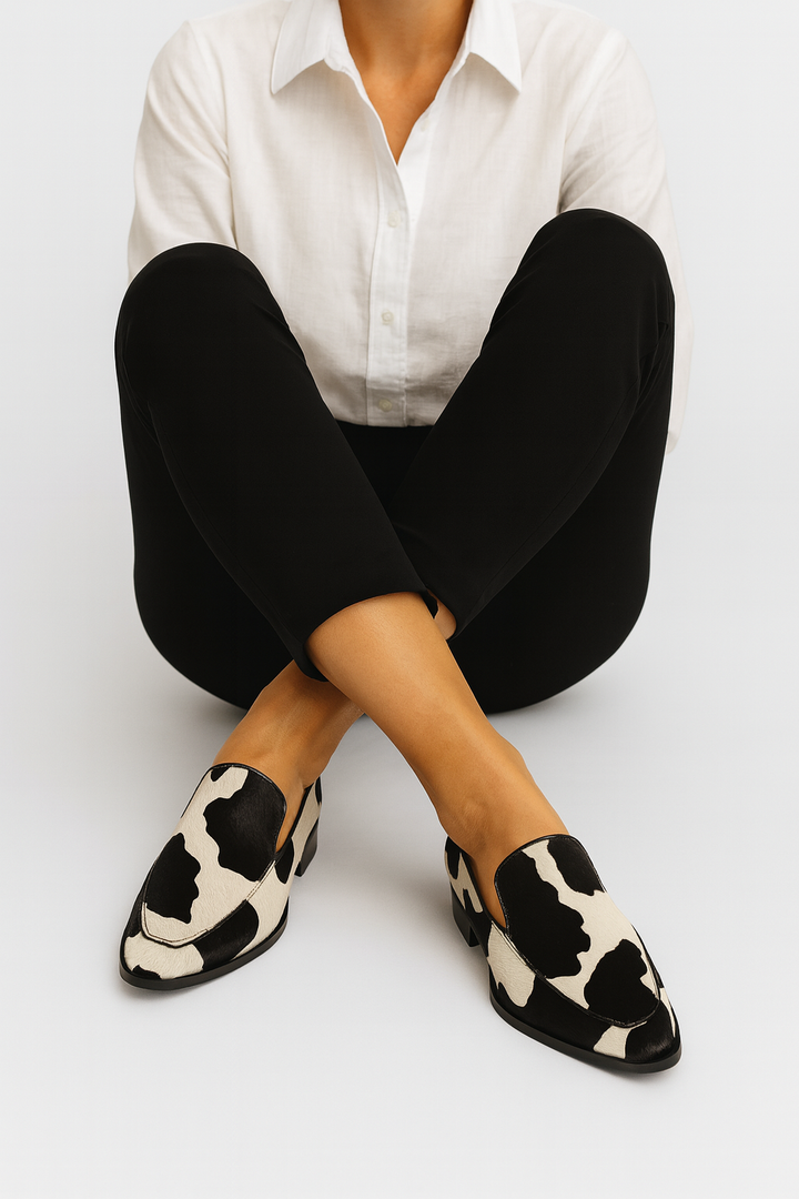 Margot | Sleek Cow Pattern Slip-On Flats