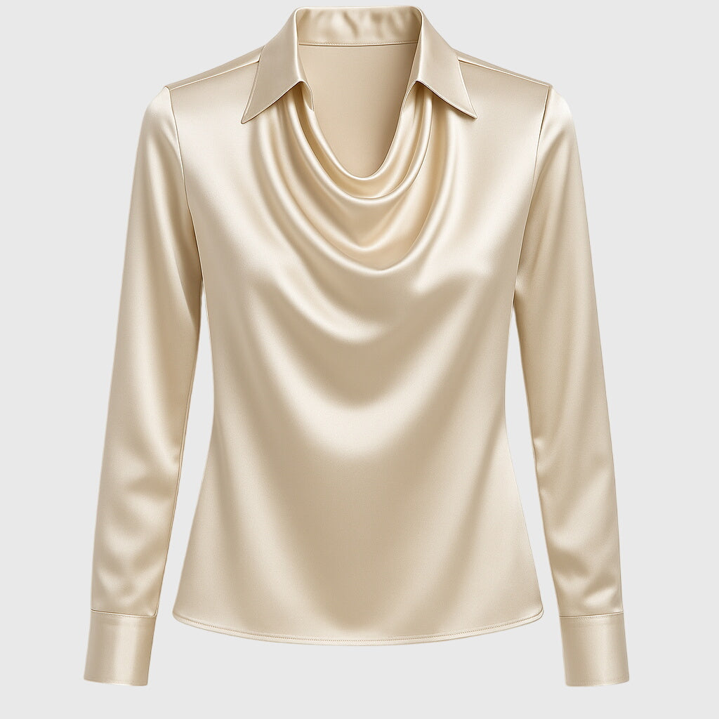 Sylvie | Chic Glossy Pleated-Neck Blouse