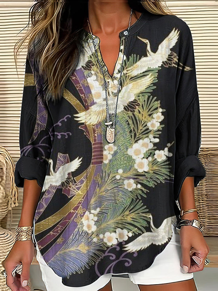 Yassi | Relaxed Crane Print Blouse