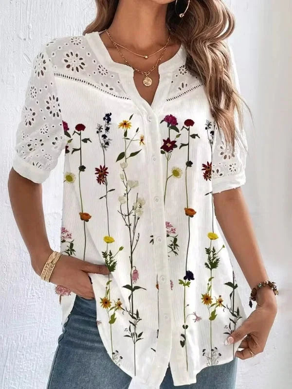 Mecca | Embroidered Short Sleeve Blouse