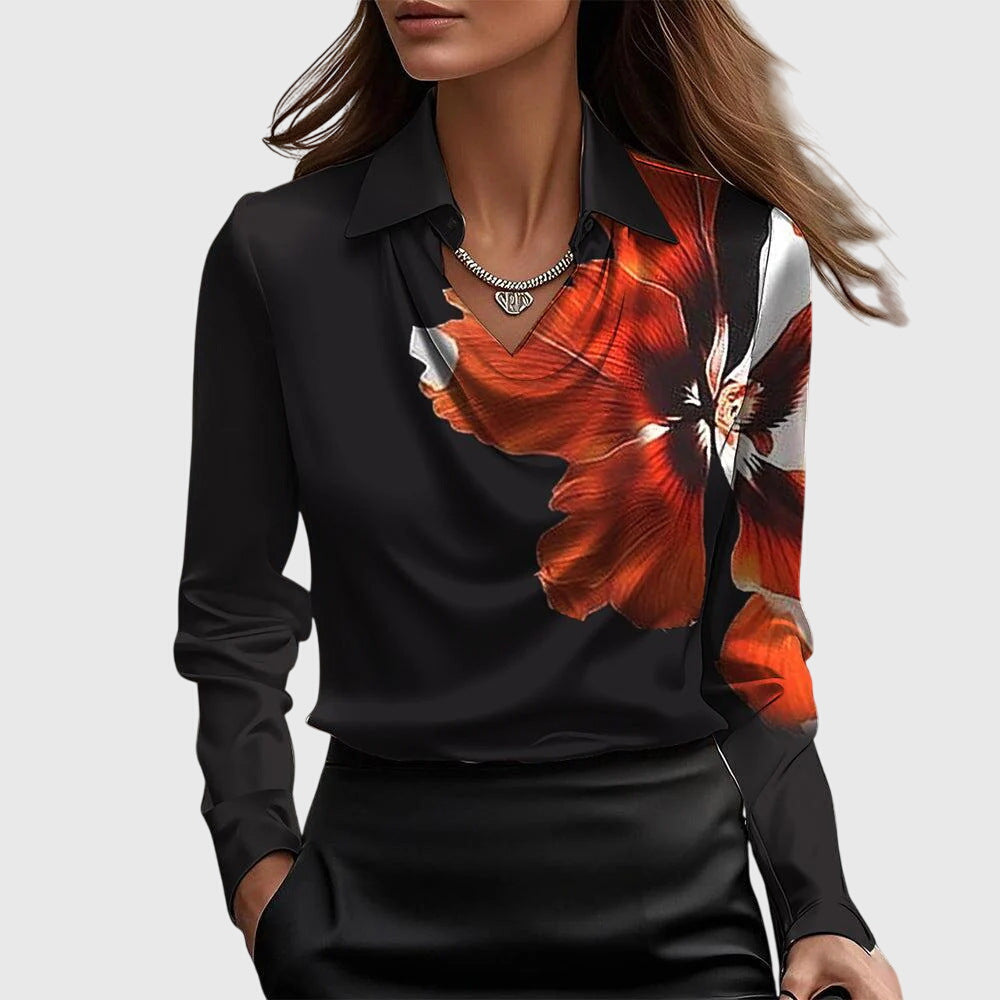 Sylvie | Chic Glossy Pleated-Neck Blouse