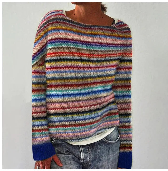 Silvia | Retro Striped Knit Sweater with Colorful Pattern