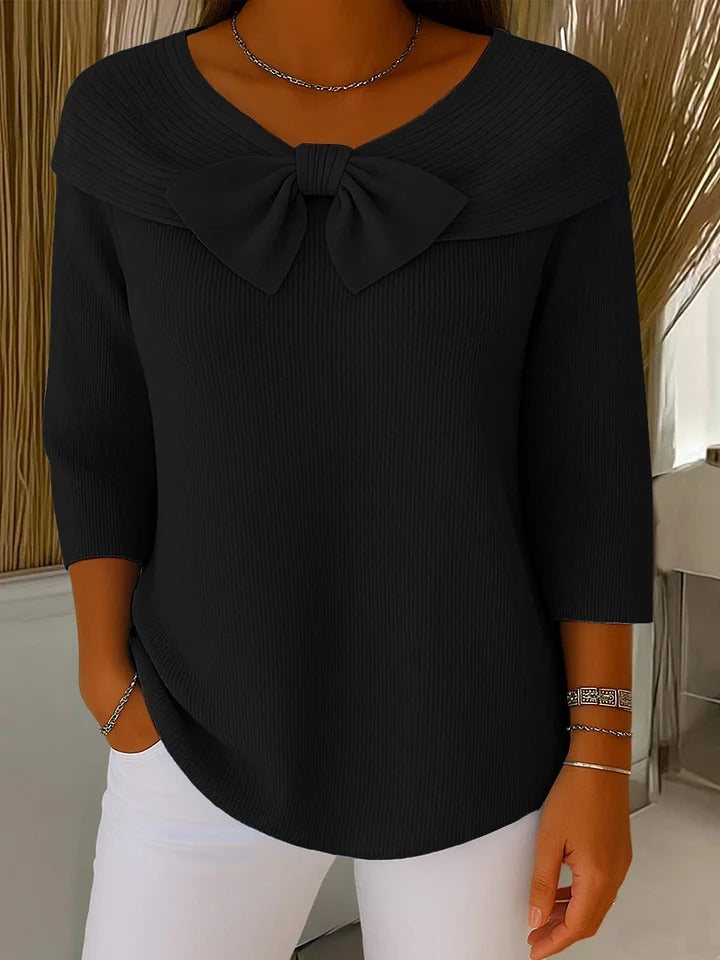 Serenna | Classic Round Neck Knit Sweater with Bow Detail
