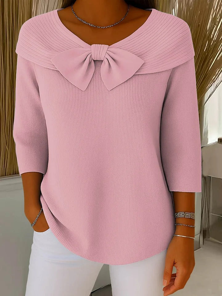 Serenna | Classic Round Neck Knit Sweater with Bow Detail