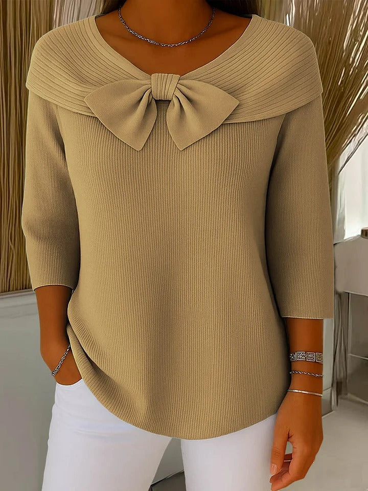 Serenna | Classic Round Neck Knit Sweater with Bow Detail