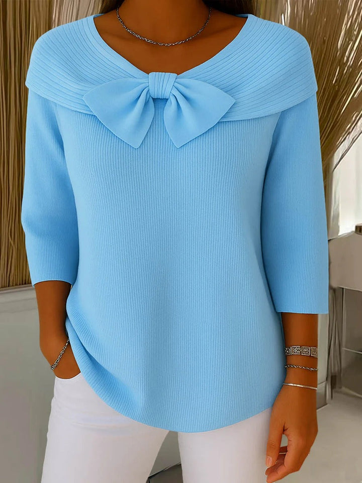 Serenna | Classic Round Neck Knit Sweater with Bow Detail