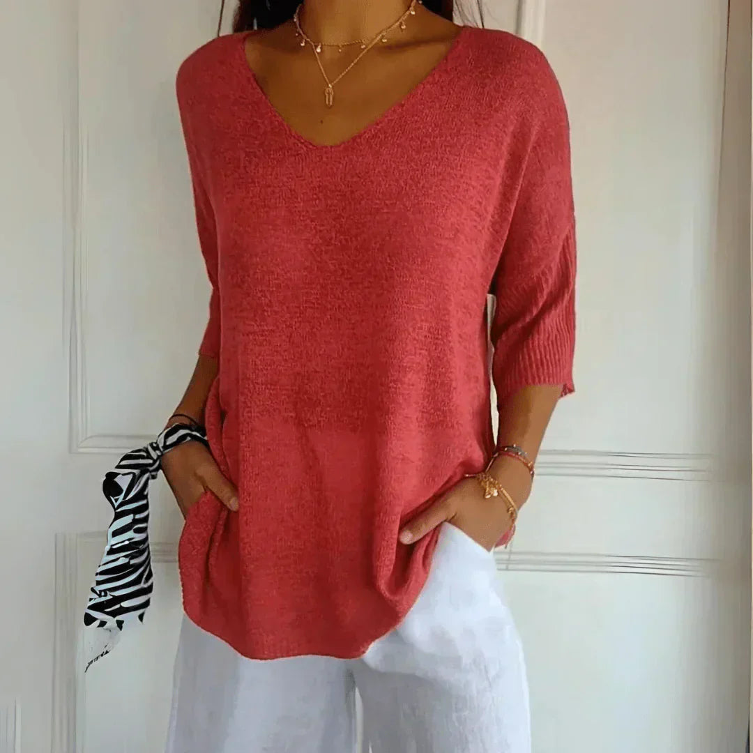 Nancy | Solid Color V-Neck Top