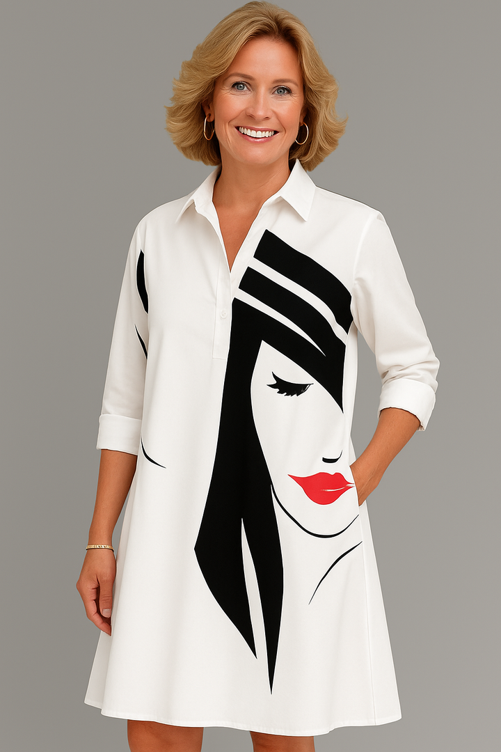 Clara | Modern Art-Inspired Midi White Dress