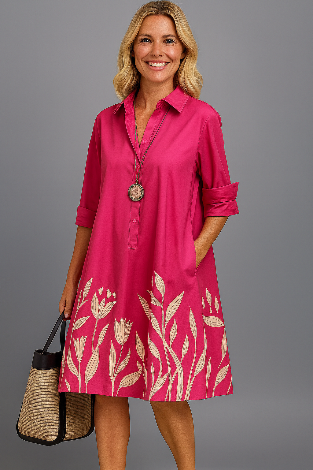 Liane | Elegant Pocket Dress with Floral Hemline