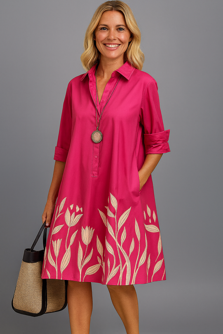 Liane | Elegant Pocket Dress with Floral Hemline