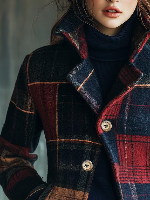Noelle | Vintage Plaid Jacket with Stand Collar