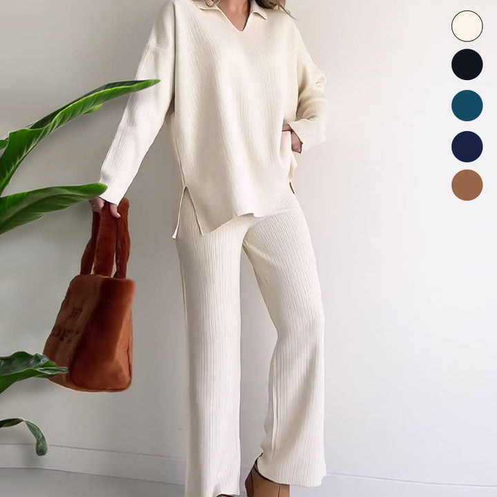 Arian | Relaxed Knit Two-Piece Set with V-Neck and Side Slit