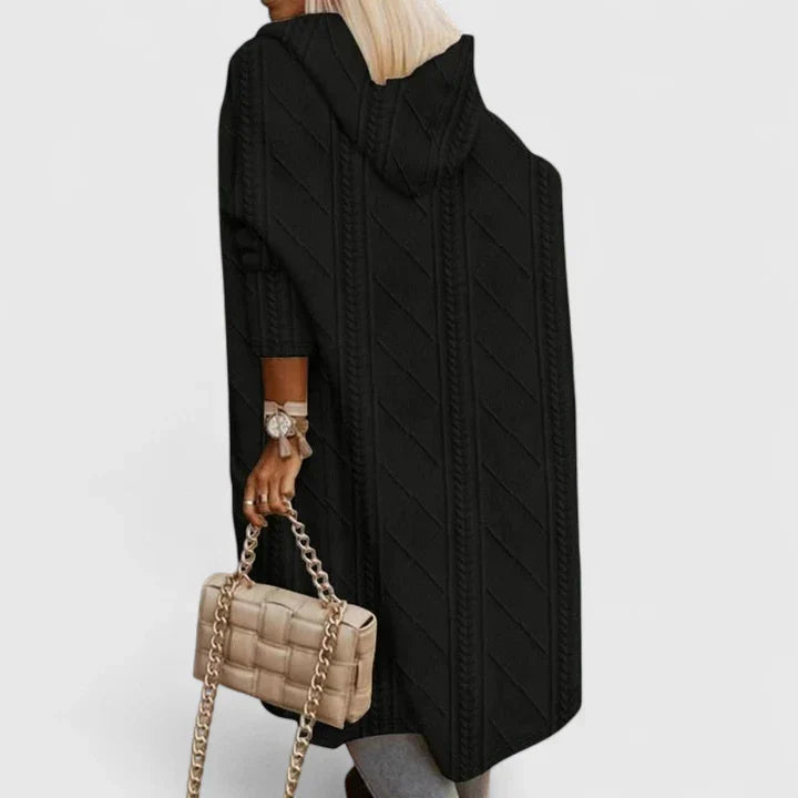 Lucienne | Elegant Long Patterned Hooded Cardigan