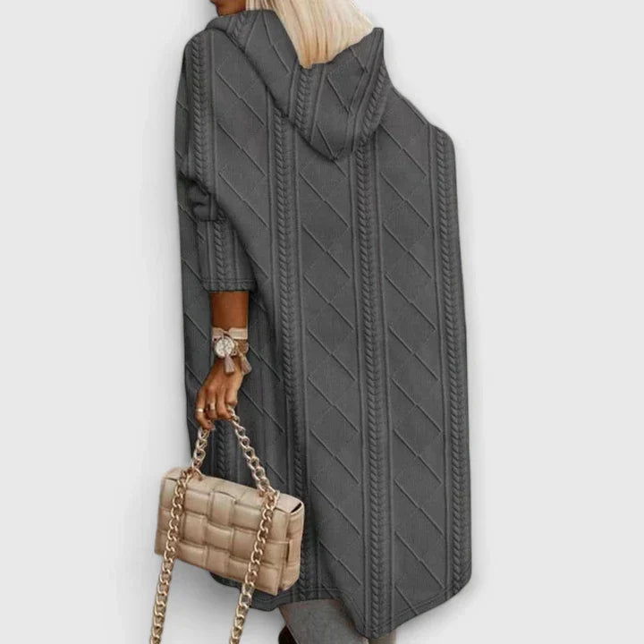 Lucienne | Elegant Long Patterned Hooded Cardigan